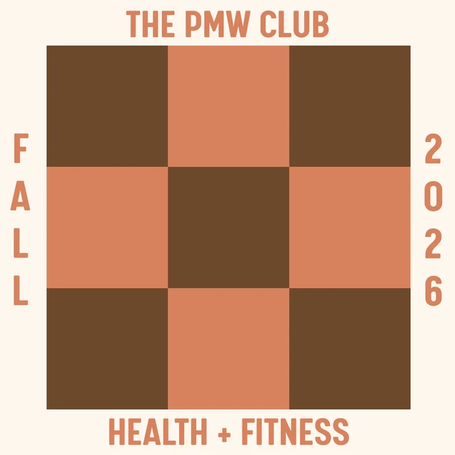 Fall 2026 Health + Fitness patch — a nine-patch checkerboard in brown and terracotta