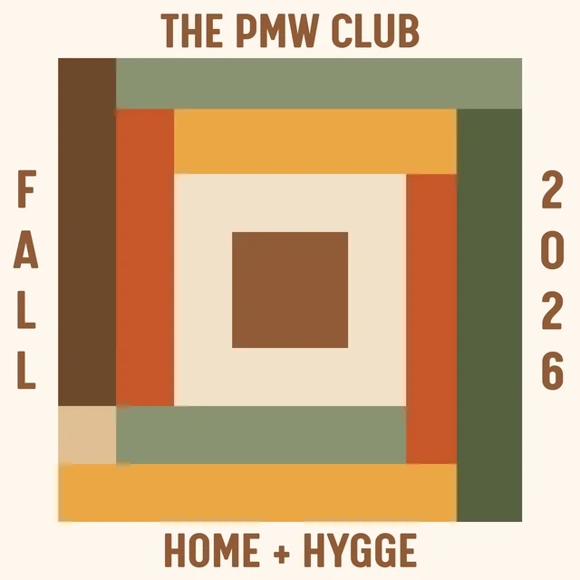 Fall 2026 Home + Hygge patch — a log cabin quilt block around a brown center