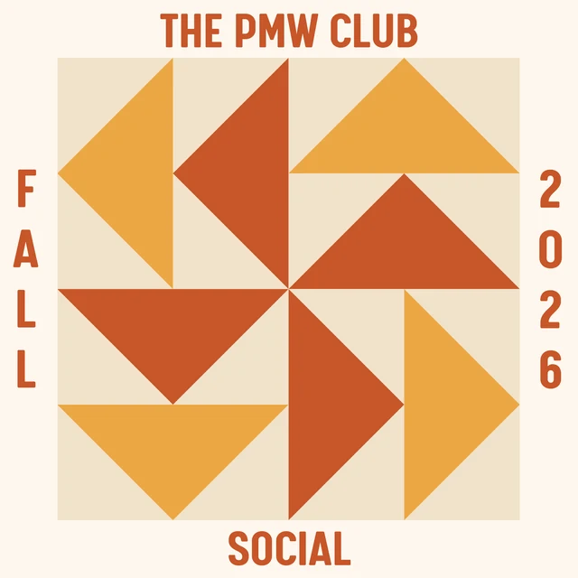 Fall 2026 Social patch — a pinwheel of rust and mustard triangles
