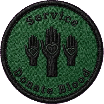 Embroidered Service patch — three raised hands with hearts in their palms on pine green